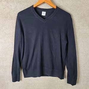 Gap Sweater Mens Small Black V Neck Long Sleeve Essential Lightweight Cotton